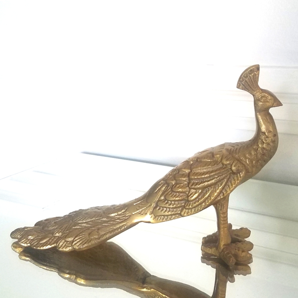 Hollywood Regency Vintage MCM  Brass Peacock Figurine